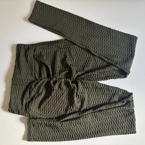 New Mix Olive Green Textured High-Waisted Leggings – Size M - Picture 1 of 3